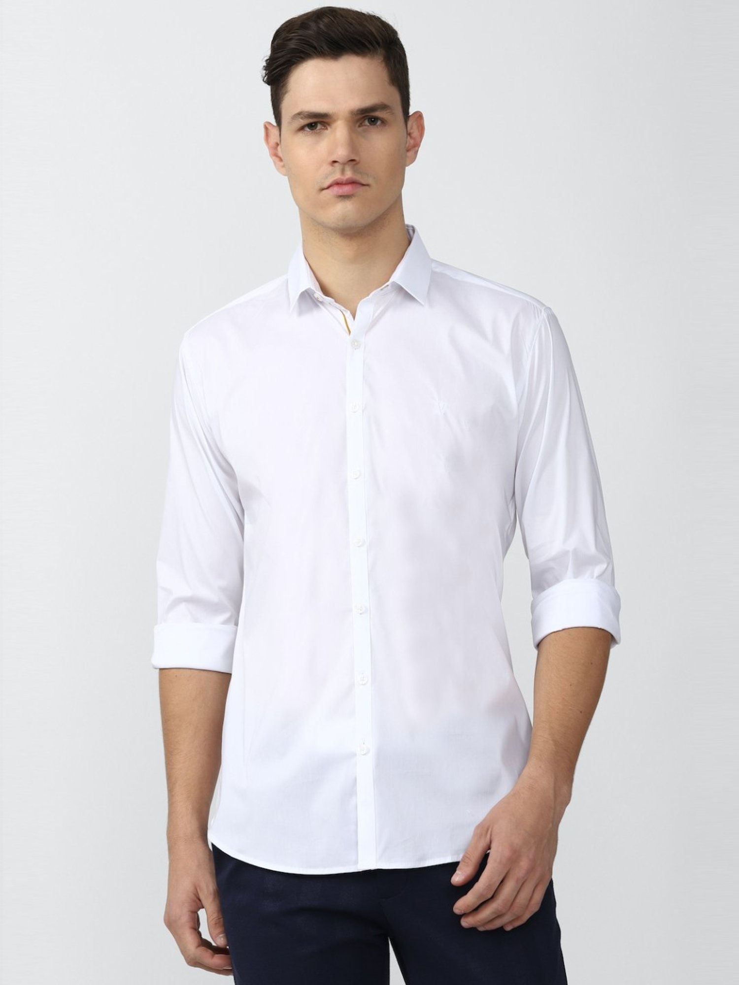 V Dot White Cotton Skinny Fit Shirt