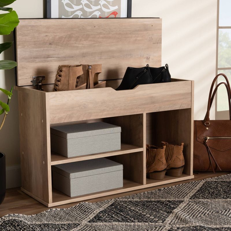 Ramsay Wood Shoe Storage Ottoman Dark Brown/Oak Brown - Baxton Studio