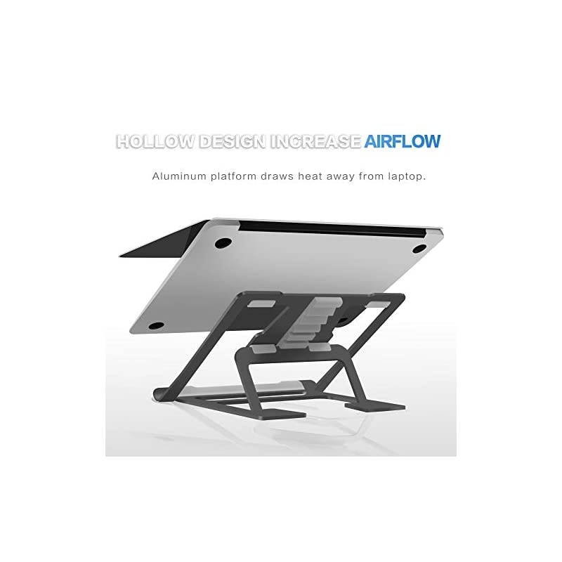 Aluminum Laptop Stand Adjustable Compatible with Apple Mac MacBook Notebook Ventilated Portable Ergonomic Desktop Holder Riser for Office Desk Metal Black  AS1