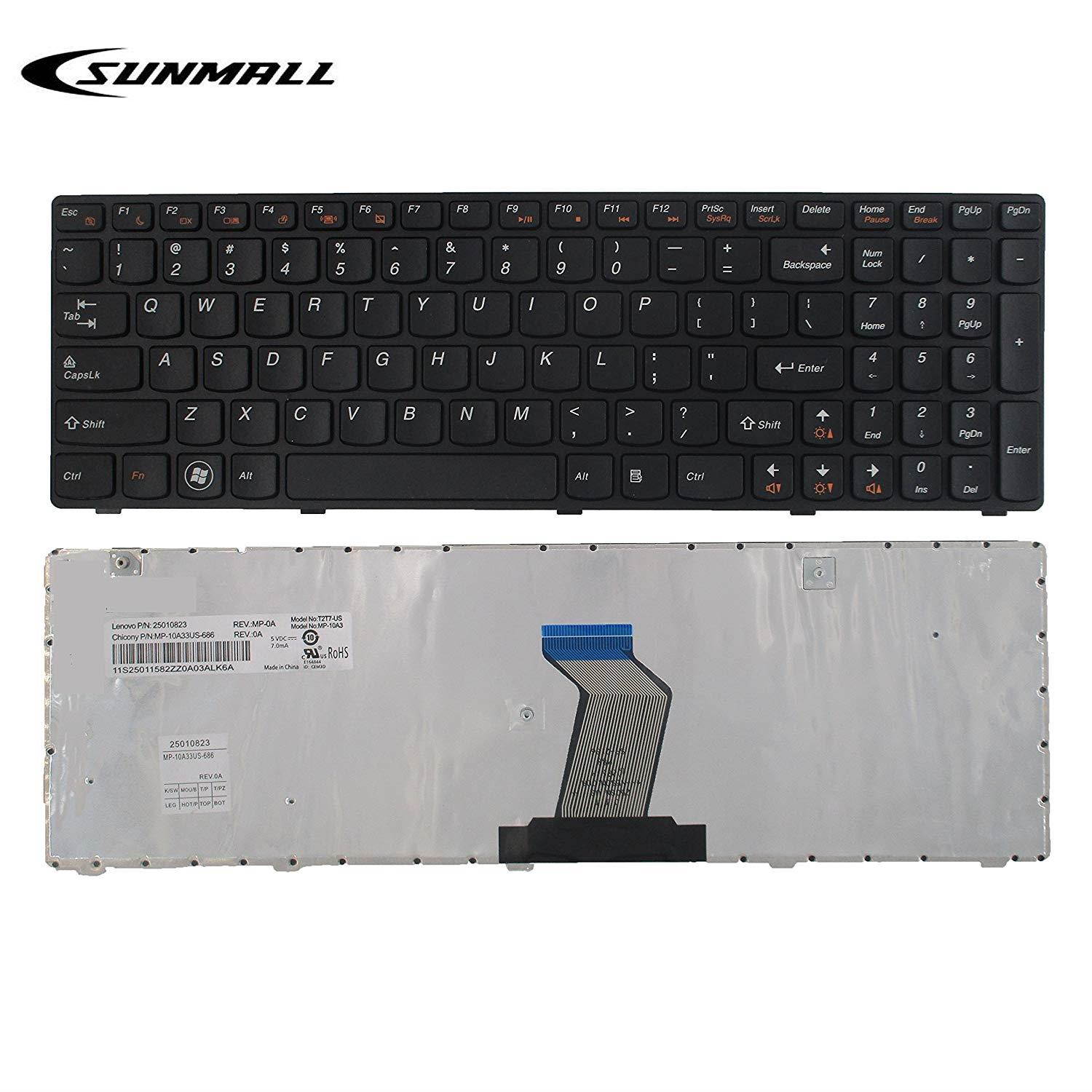 SUNMALL New Keyboard Replacement With Frame for IBM LenovoIdeapad G570 Z560 Z560A Z560G G575 G780 G770 Z565 Series Laptop/Notebook Black US Layout(6 Months Warranty)