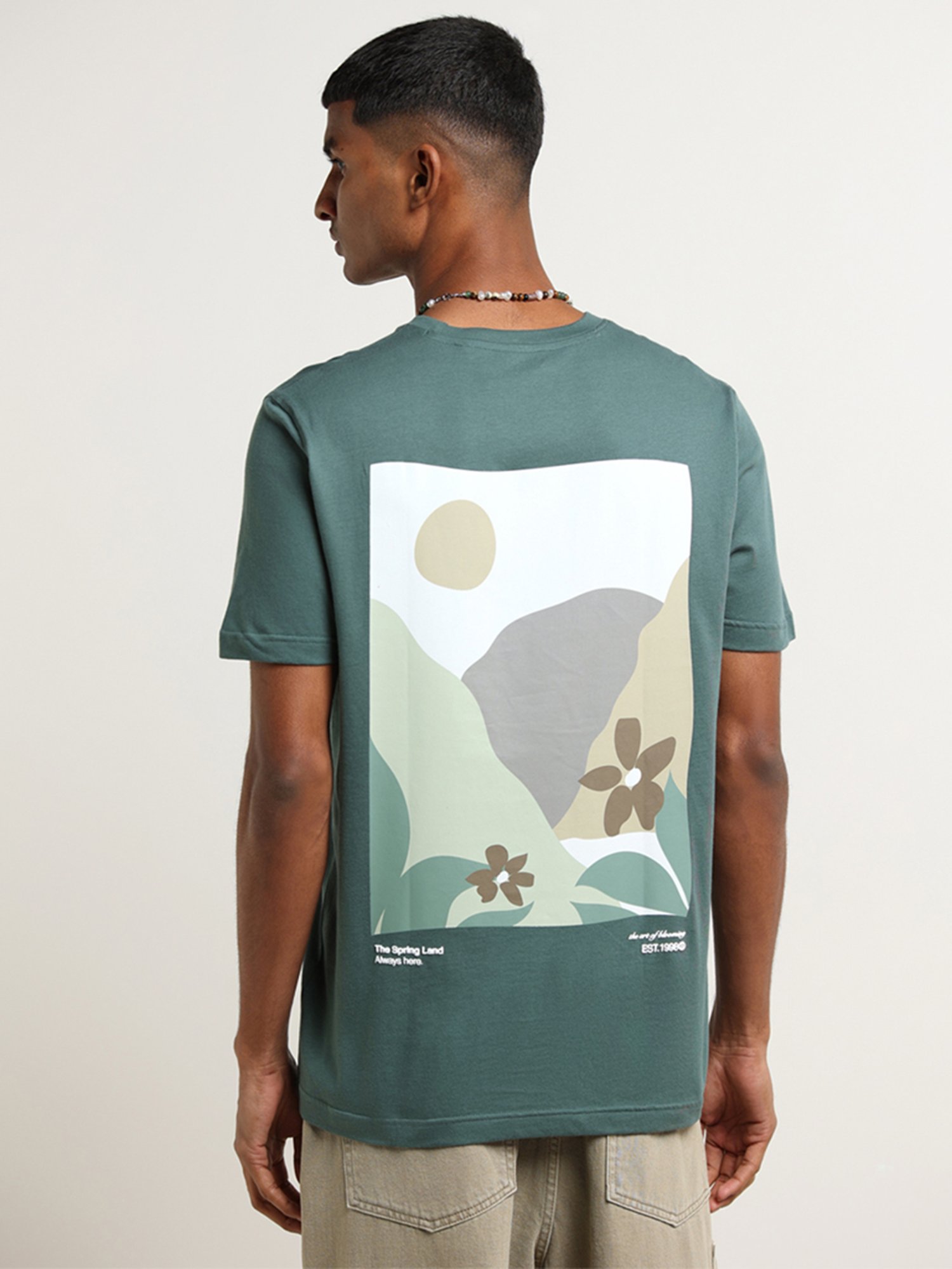 Nuon by Westside Green Cotton Slim Fit T-Shirt