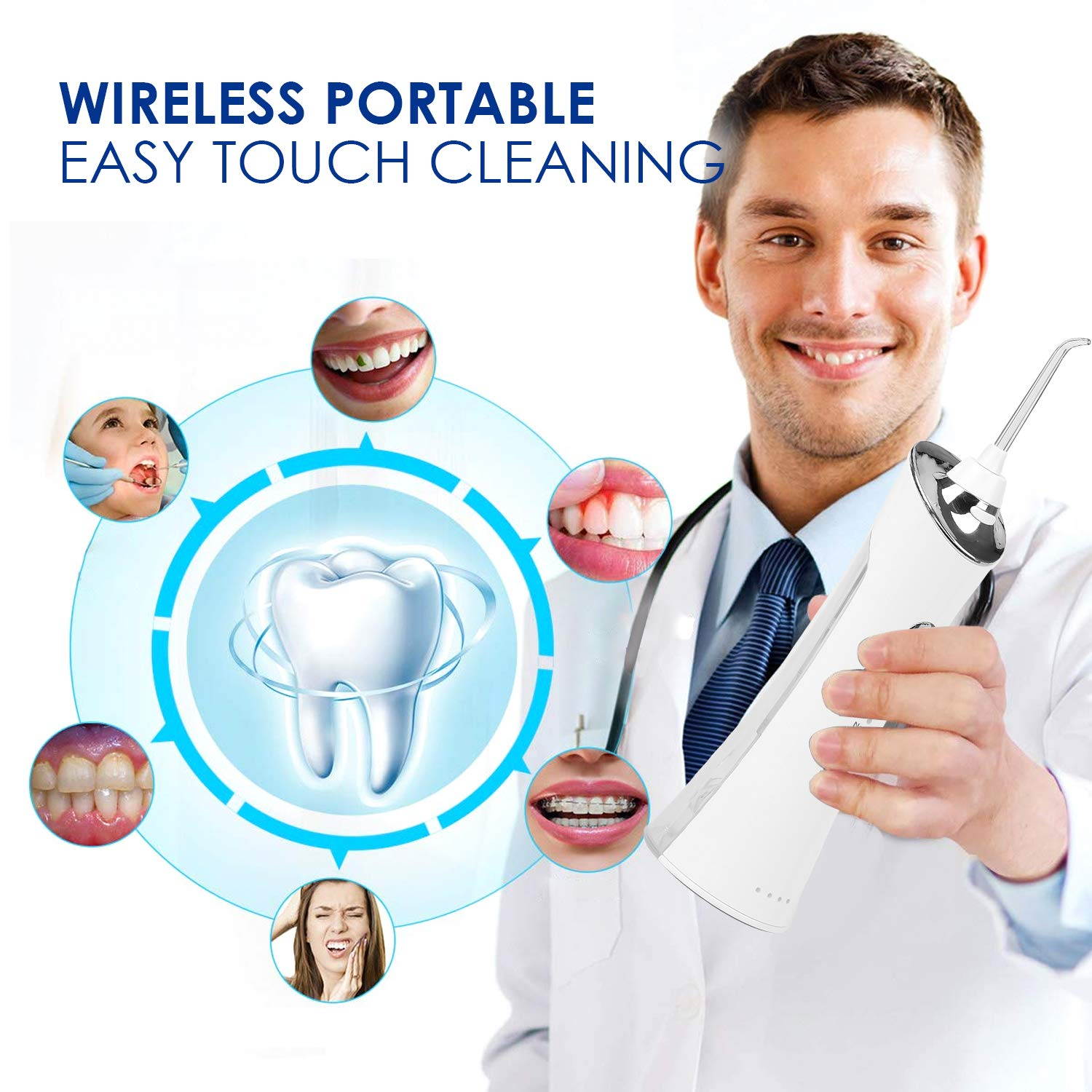 Cordless Water Flosser Professional Teeth Dental Oral Irrigator IPX7 Waterproof, 3 Modes 4 Jets Water Flosser Teeth Cleaner for Home and Travel