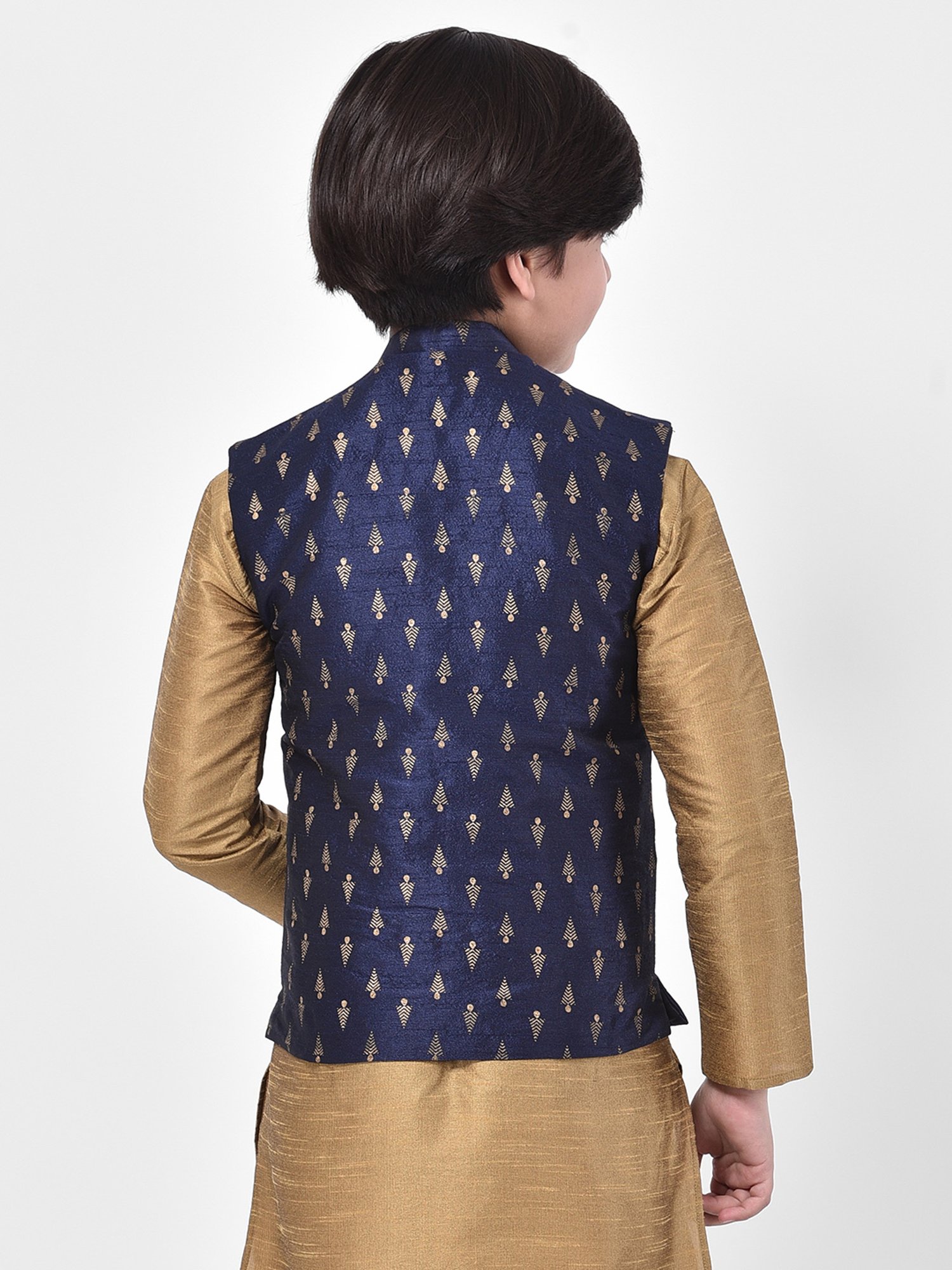 Deyann Kids Navy Embroidered Nehru Jacket
