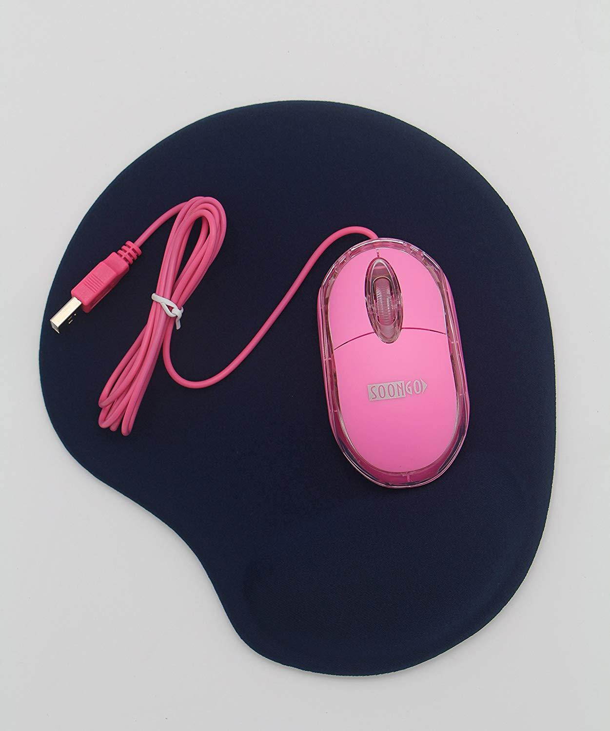 Mini Optical Wired Ergonomic Mouse LED Light Pink Computer Notebook Laptop Mice for Children and Lady by SOONGO