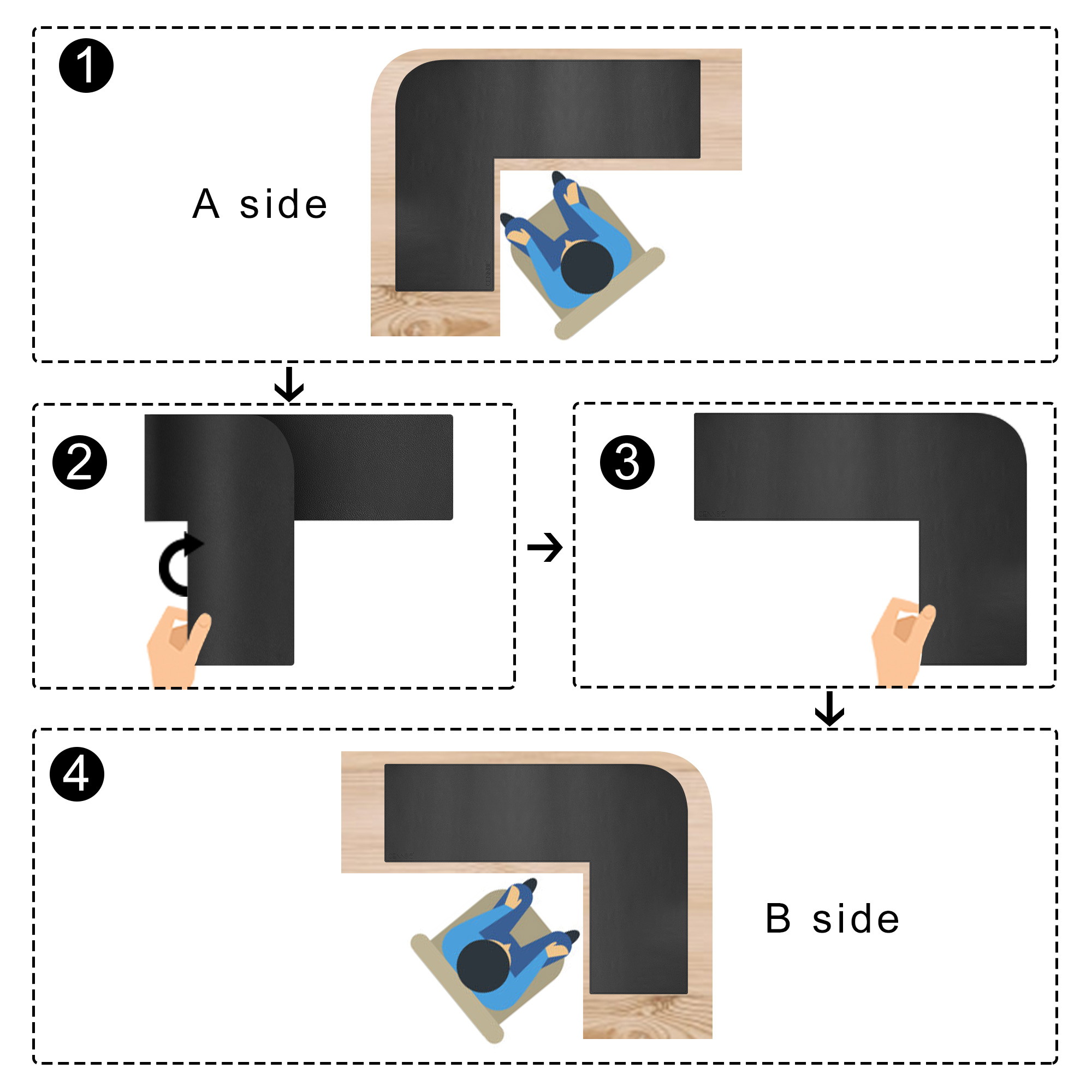 L Shaped Desk Pad - Multipurpose Waterproof Office Leather Desk Mat and Reversible Corner Desk Blotter Pad -(43.3+51.2) L 15.7W L-Shaped Corner Desk Pad Protector (Black)