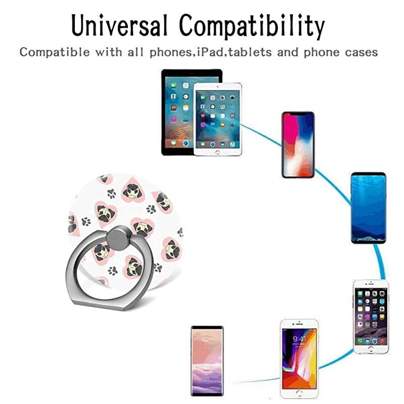 Phone Finger Ring Holder Stand with Car Mount for Smartphone and TabletKickstand 360 Rotation Grip Stand Dog Paw Prints Pug Doggy