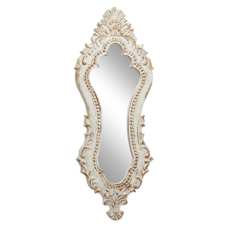 19" x 50.5" Antique Style Extra Large Oval Distressed Wall Mirror with Carved Acanthus Designs White - Olivia & May