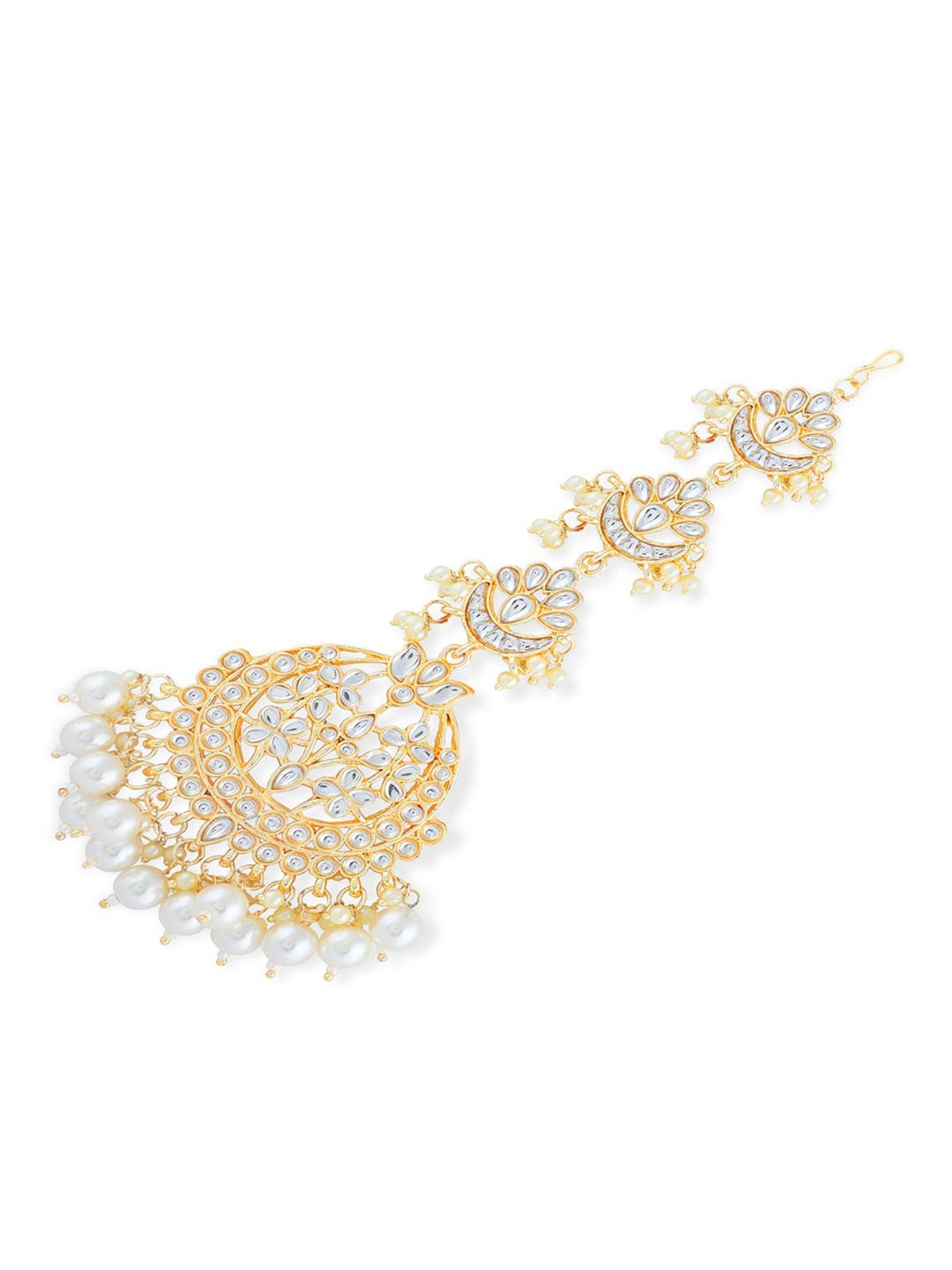 Fida White Pearls Kundan Gold-Plated Crescentl Maang Tikka for Women