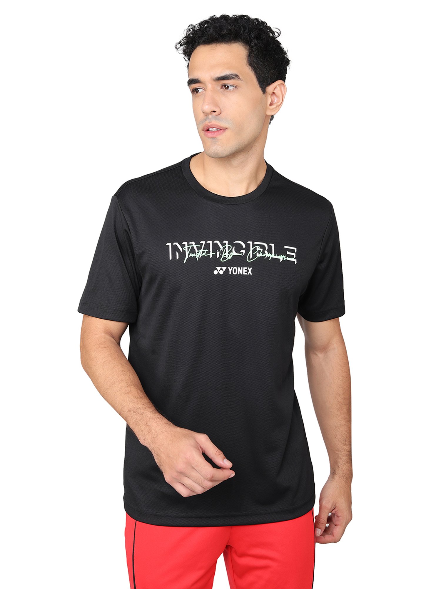 Yonex Jet Black Regular Fit Graphic Print Badminton T-Shirt