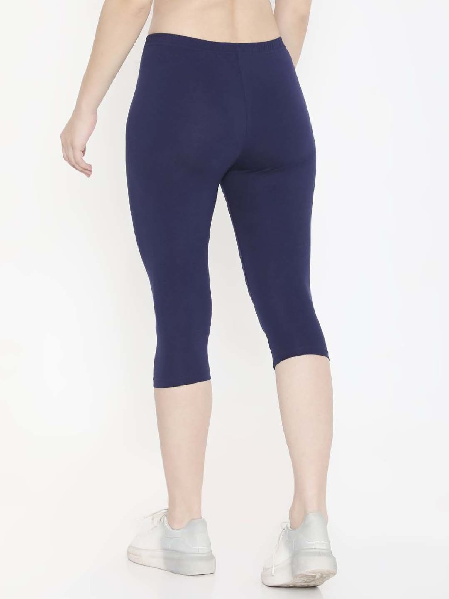 FEELINGS Navy Cotton Plain Capris