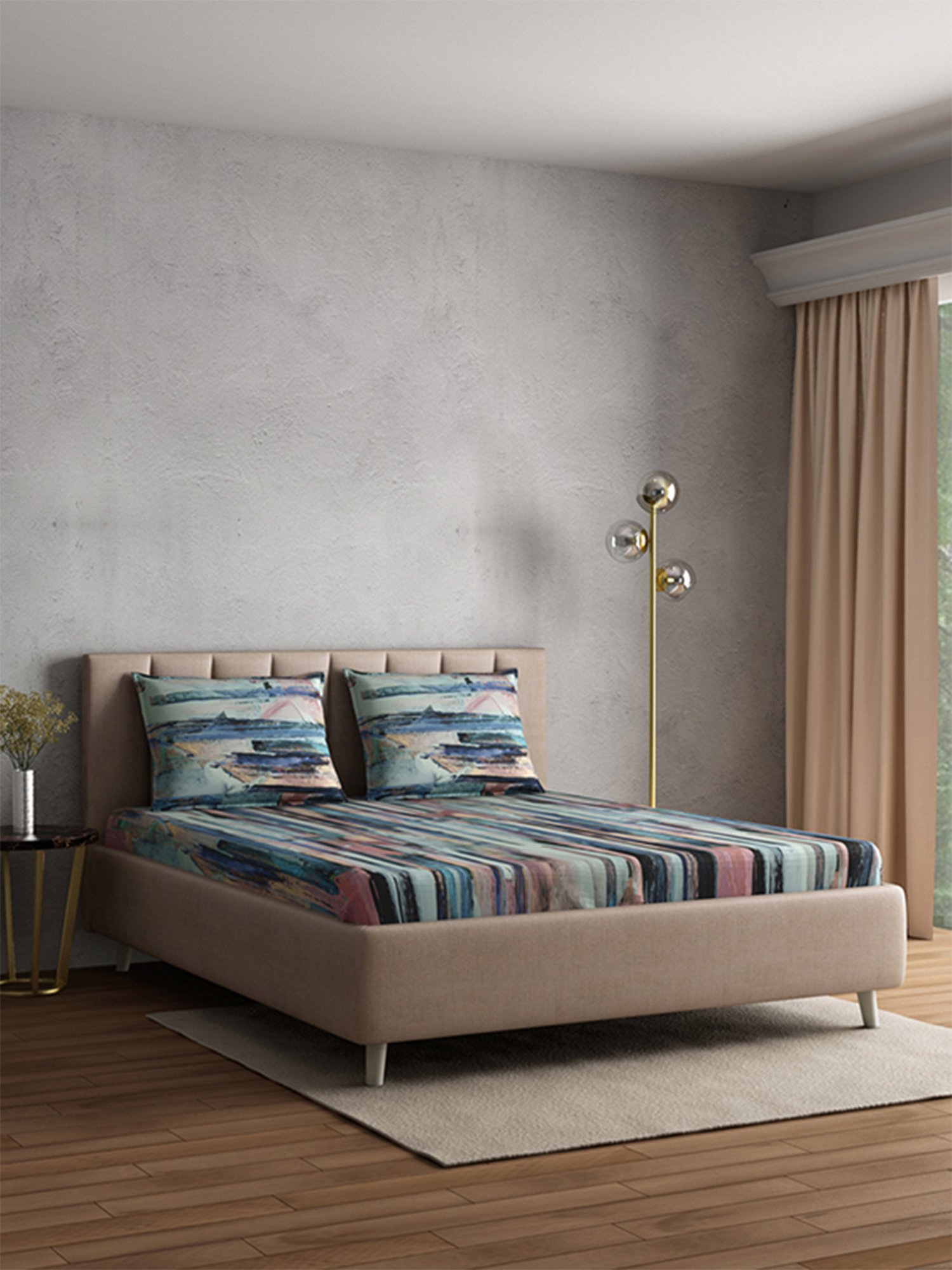 Petal Home Aquarelle Blue Cotton 144 TC Bedsheet