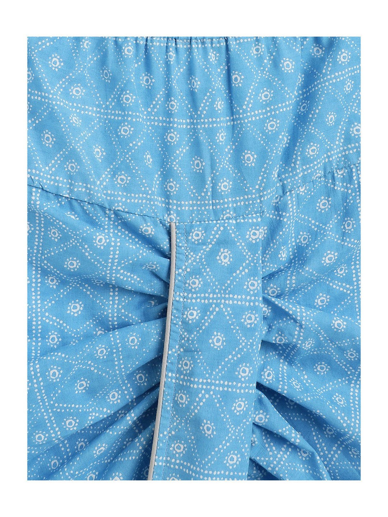 Campana Kids Grey & Blue Floral Print Full Sleeves Kurta with Dhoti