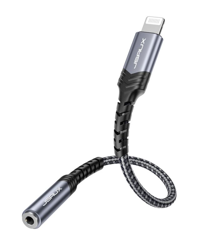 JSAUX for Lightning to 3.5mm Jack Cable Adapter Headphone Audio Music Play for iPhone 12 X 7 8 Plus Aux Cable Splitter