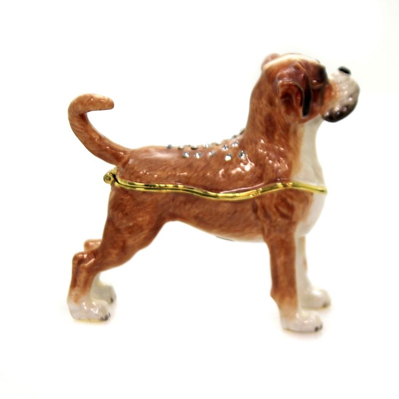 Hinged Trinket Box 3.0" Boxer Dog Enameled Box Austrian Crystals  -  Decorative Figurines