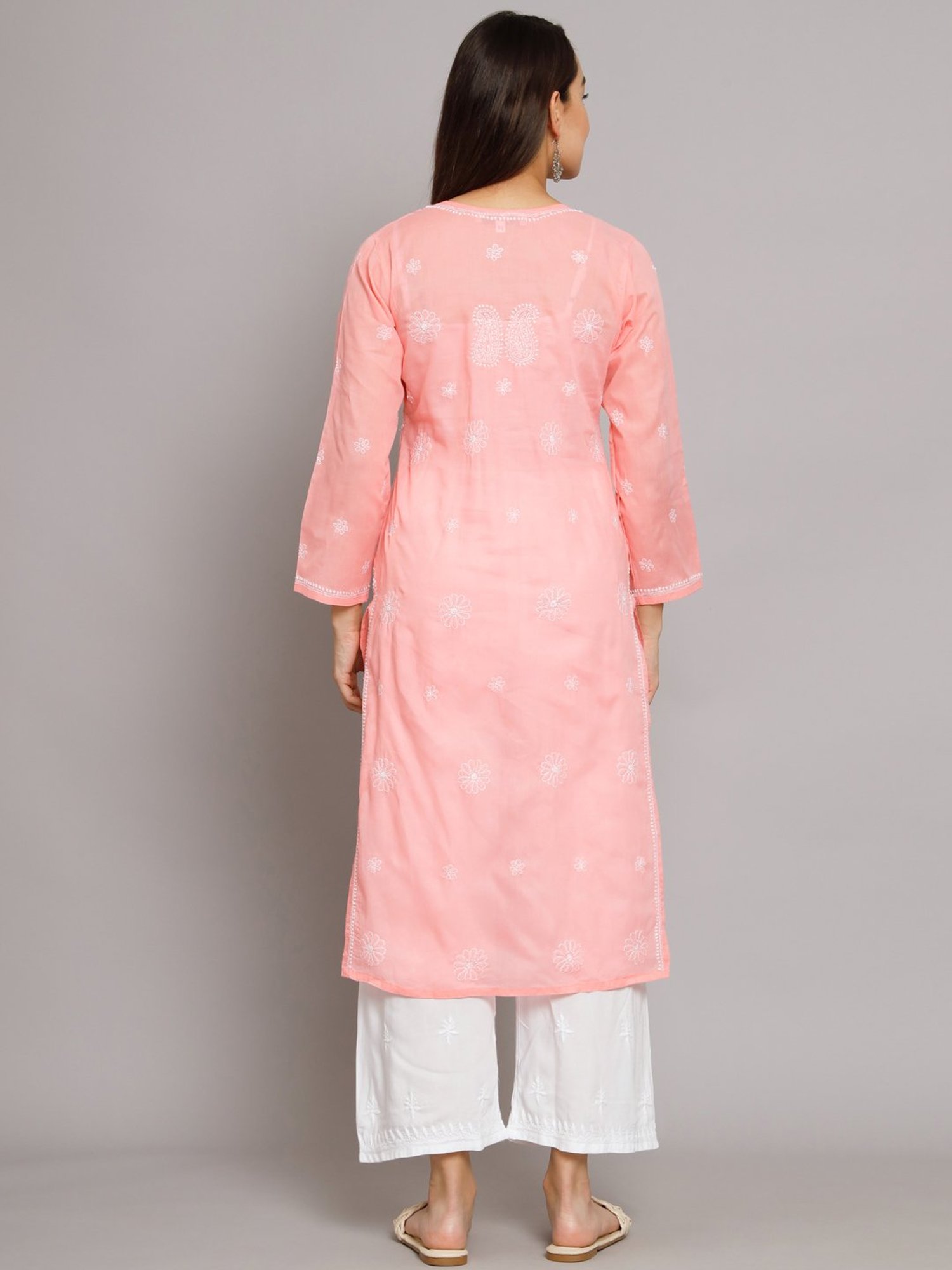 PARAMOUNT CHIKAN Pastel Pink Cotton Chikankari Straight Kurta