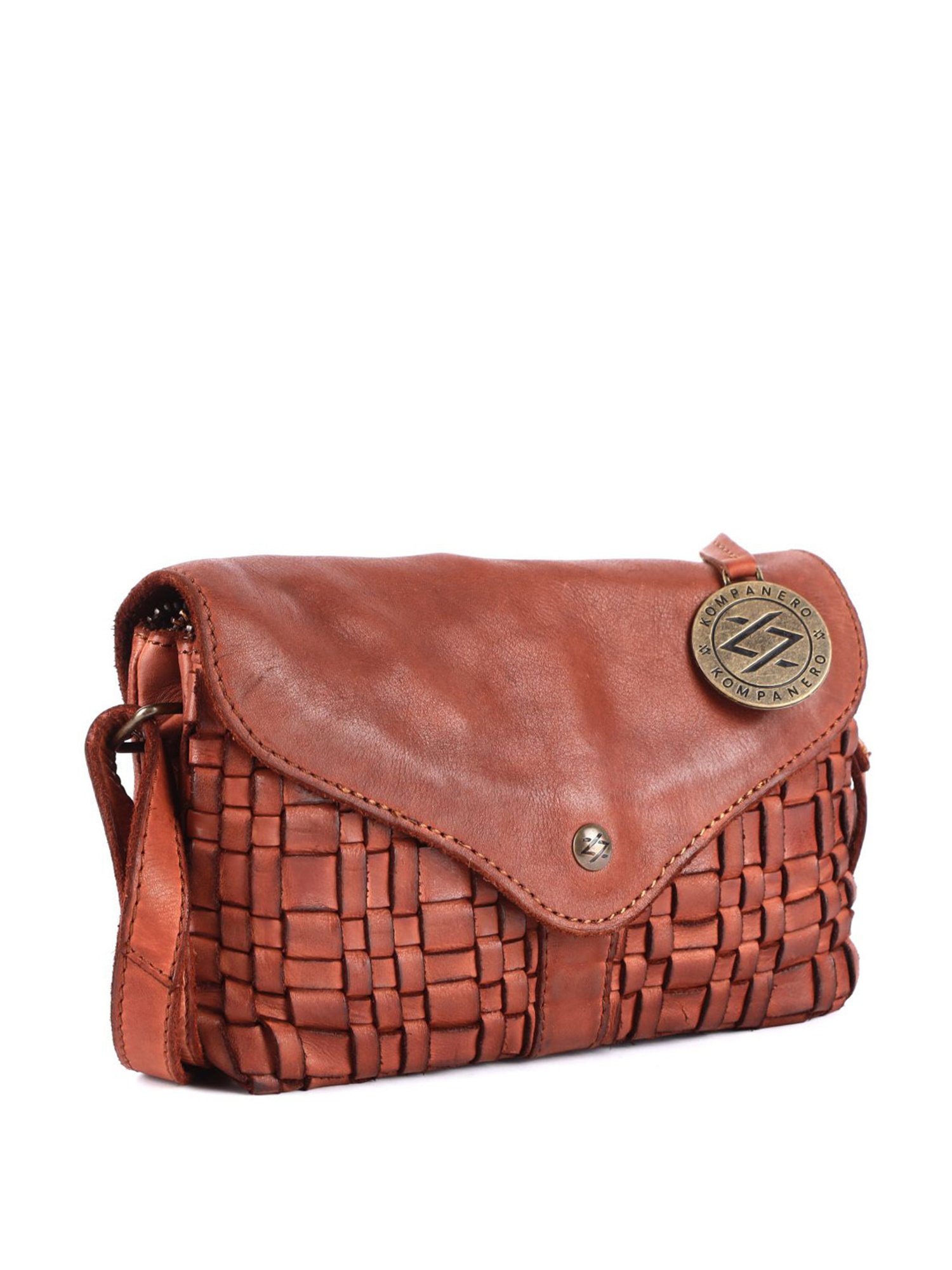 KOMPANERO Mia Cognac Leather Textured Sling Handbag