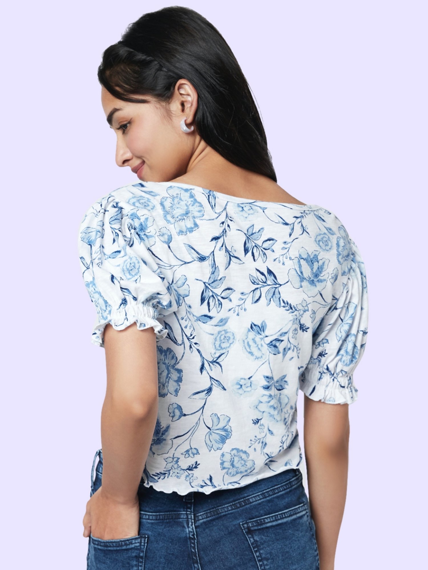 YU by Pantaloons White Floral Print Top