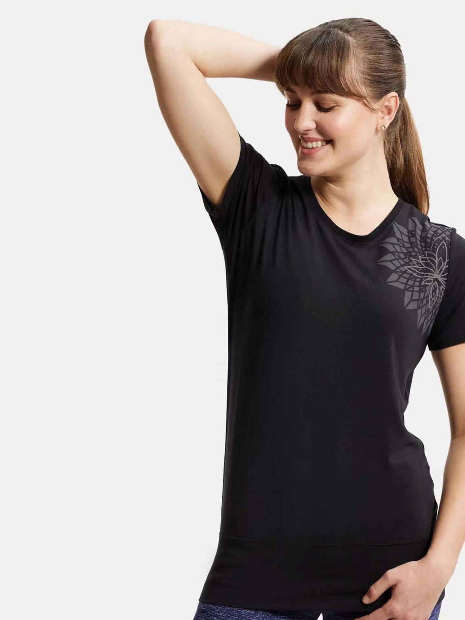 Jockey Black Printed Sports T-Shirt