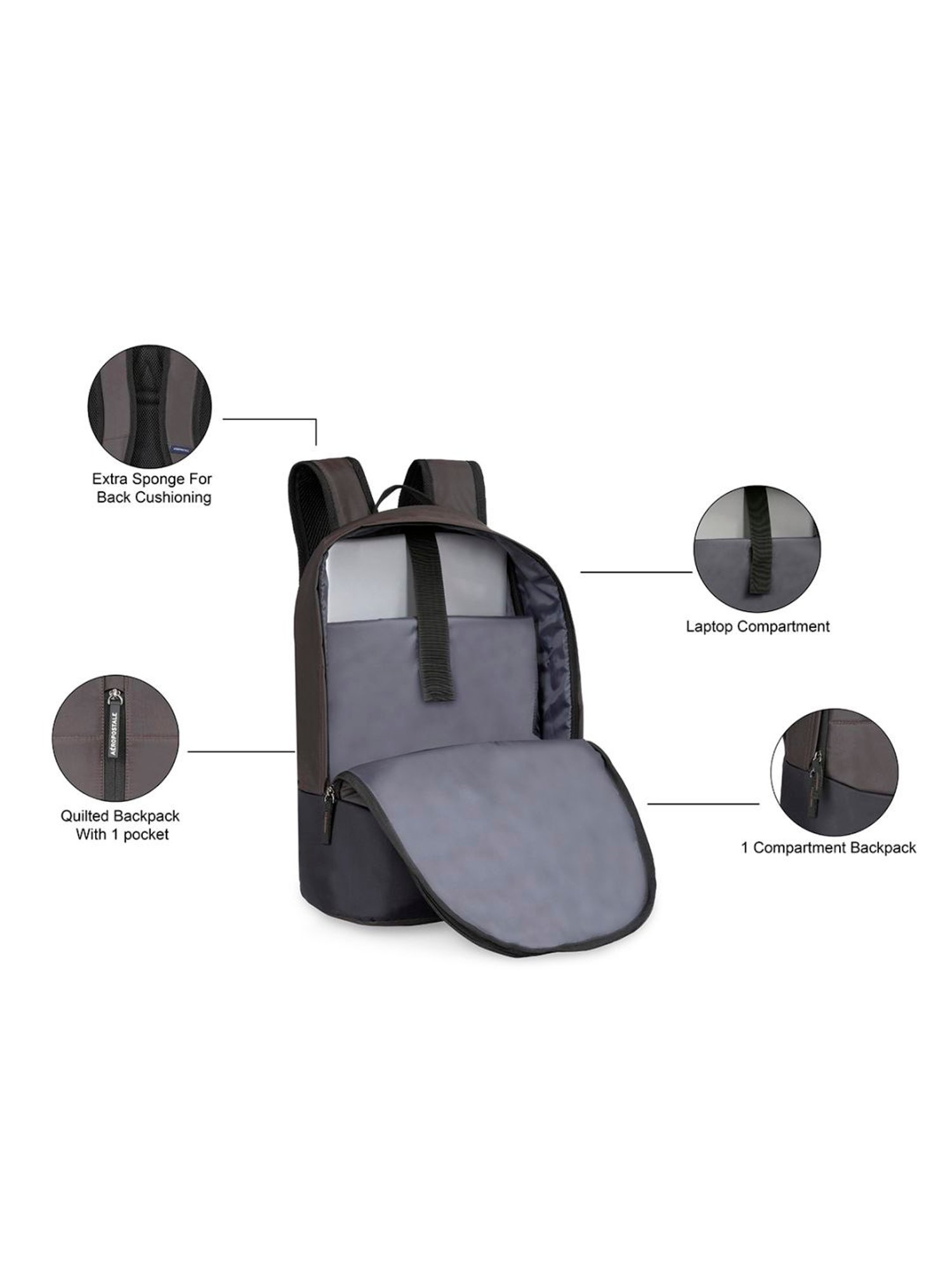 Aeropostale Knox Brown Polyester Quilted Laptop Backpack - 16 Ltrs