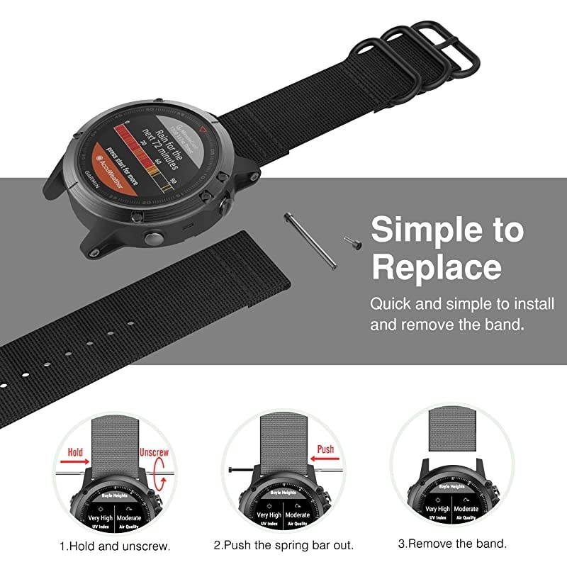 Band Compatible with Garmin Fenix 6/Fenix 6 Pro/Fenix 5/5 Plus/Forerunner 935/945/Quatix 6/Approach S62/S60, Fine Woven Nylon Adjustable Replacement Strap with Metal Buckle - Black