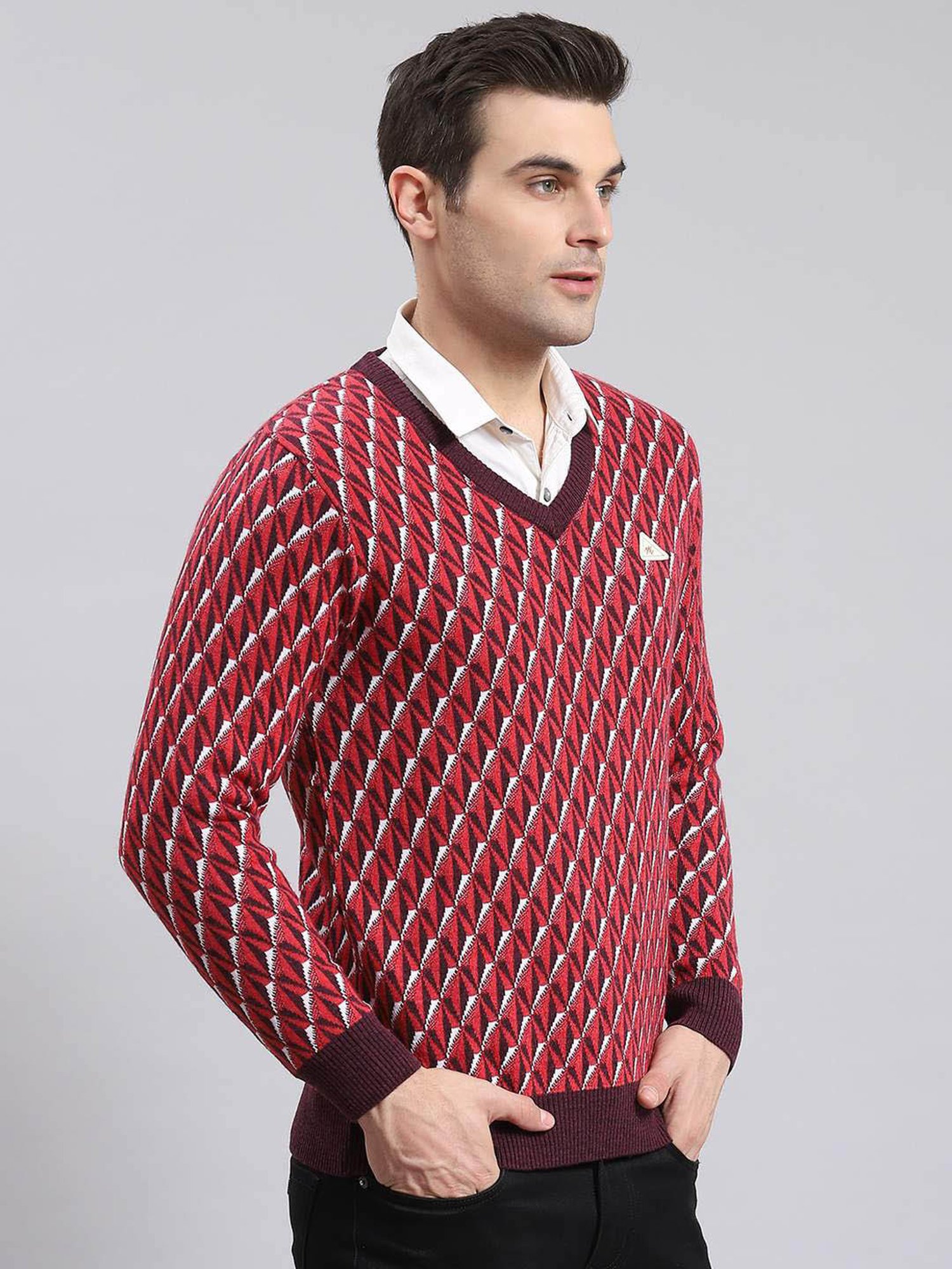 Monte Carlo Purple Wine Mix Regular Fit Self Pattern Sweater