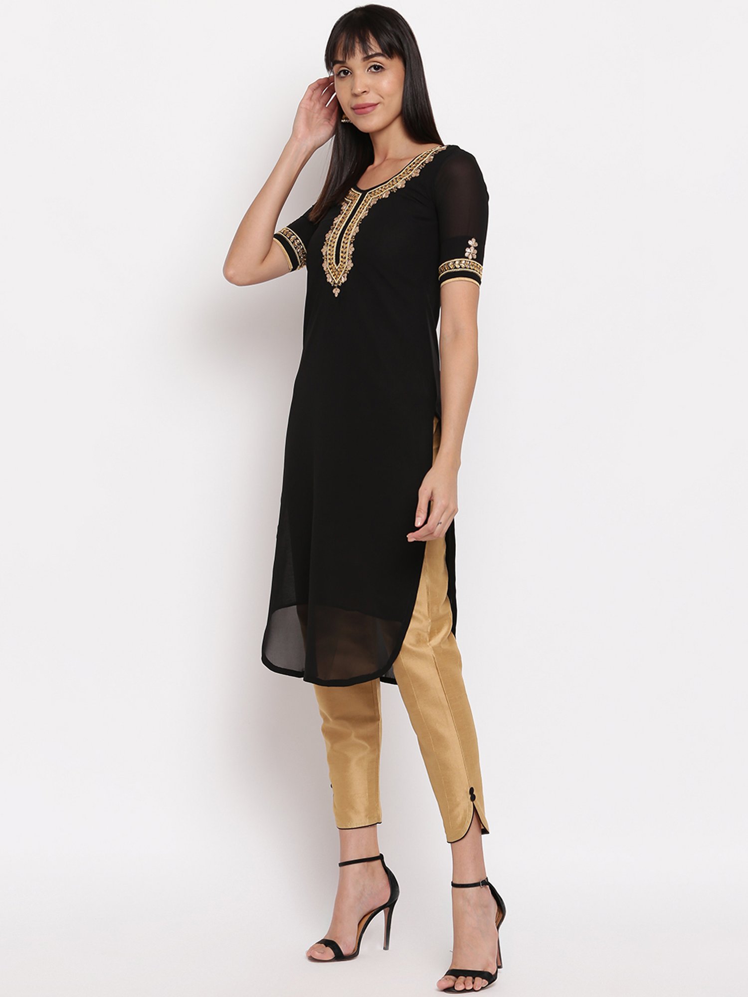 SHADES Black Chikankari Kurta Pant Set