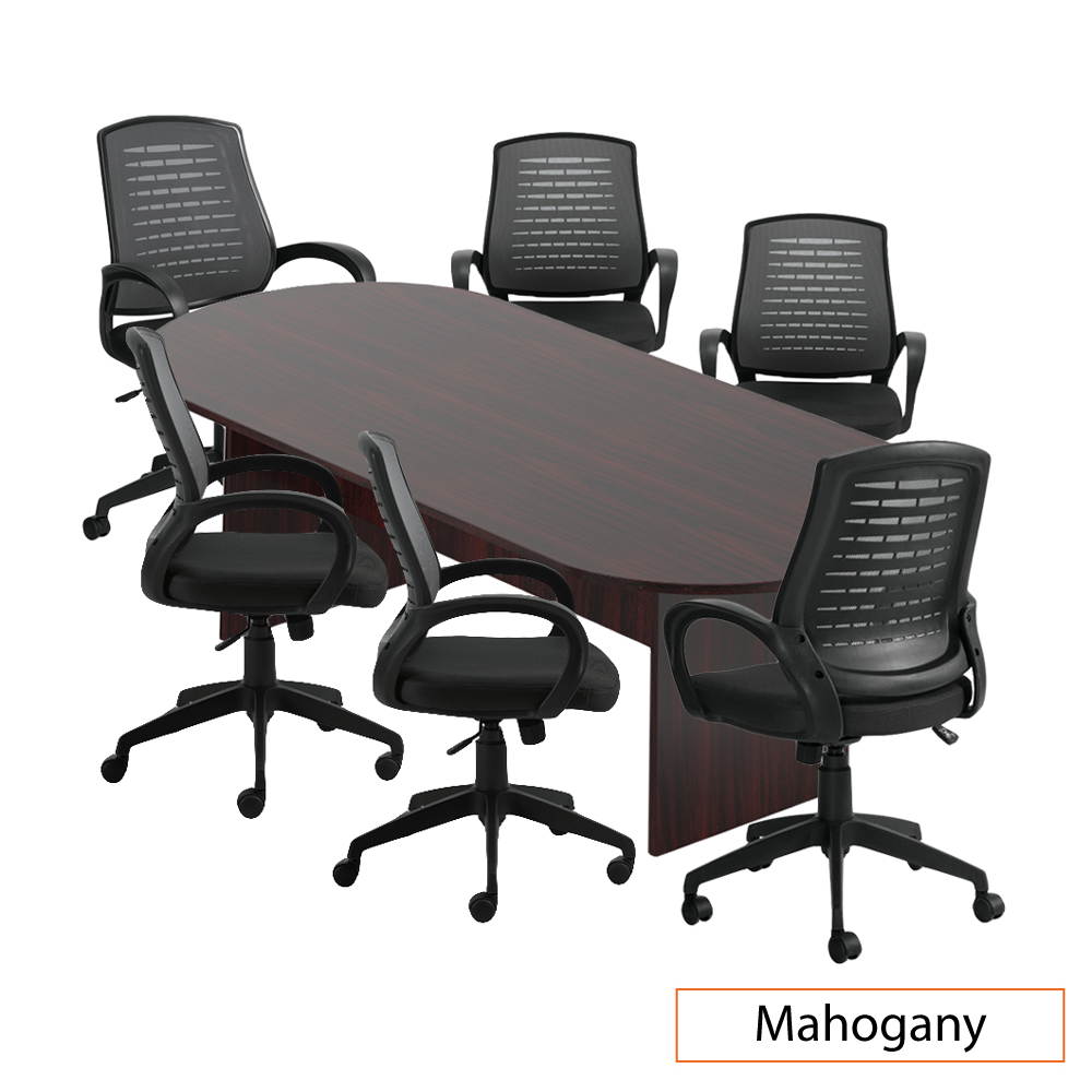 GOF 8FT Conference Table (Mahogany) Set with Multifunctional Ergonomic Conference Task Chair (6XG10902B)