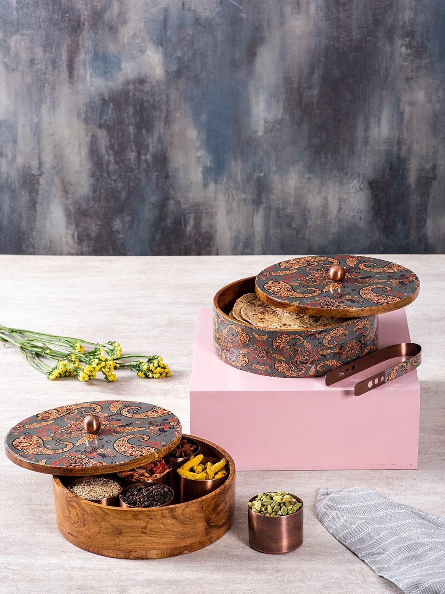 Nestroots Printed Grey Wood Serving Set of 2