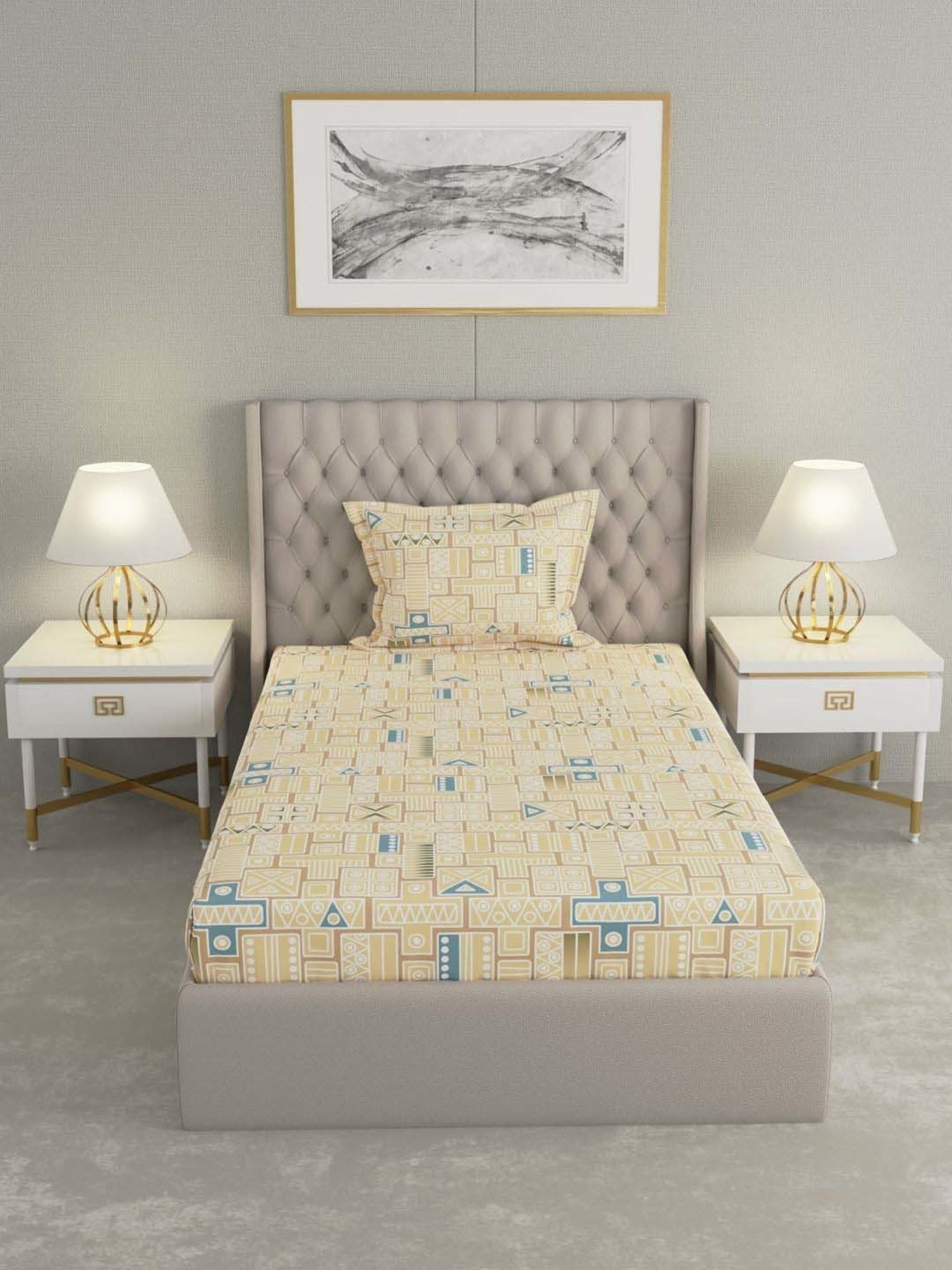 Raymond Home Delight Yellow 104 TC Cotton Single Bedsheet with 1 Pillow Cover