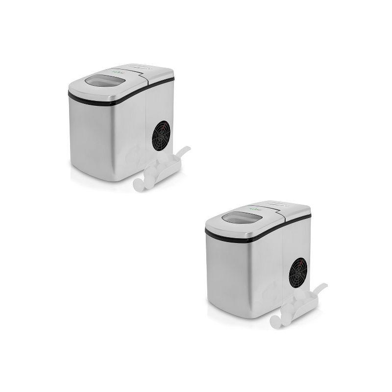 NutriChef 2 x PICEM25 Home or Office Countertop Compact Portable Electric Ice Cube Maker Machine with Scoop, Stainless Steel (2 Pack)