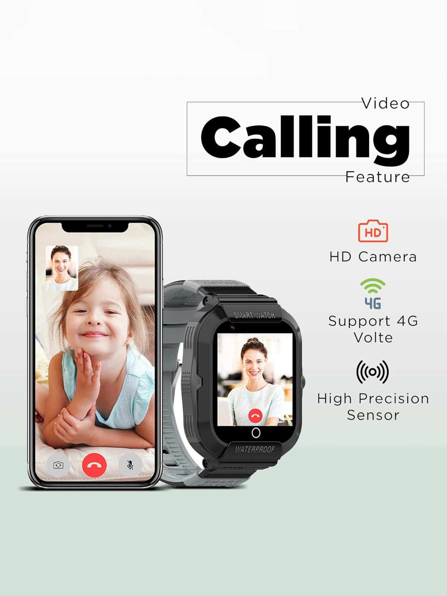 Turet Smartwatch for Kids with HD Display, Camera, SOS Button, Phone & Video Calling (Black)