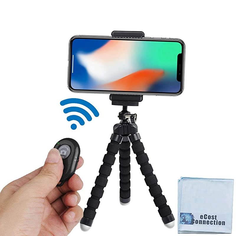 65 inch Flexible Tripod with Universal Mount for All Smartphones with Wireless Remote Control amp an eCostConnection Microfiber Cloth