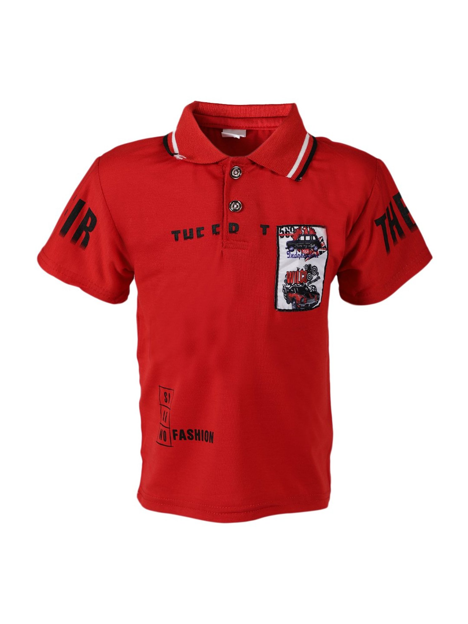 Passion Petals Boys Red Cotton Printed Polo T-Shirt