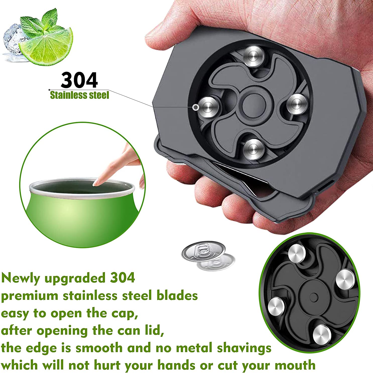 Topless Can Opener-Beer Can Opener & Bottle Opener 2Pcs,Can Top Remover Soda Can Opener, Handheld Safety Easy Manual No Sharp Edge Can Openers Smooth Edge, Effortless Rip and Sip Can Opener