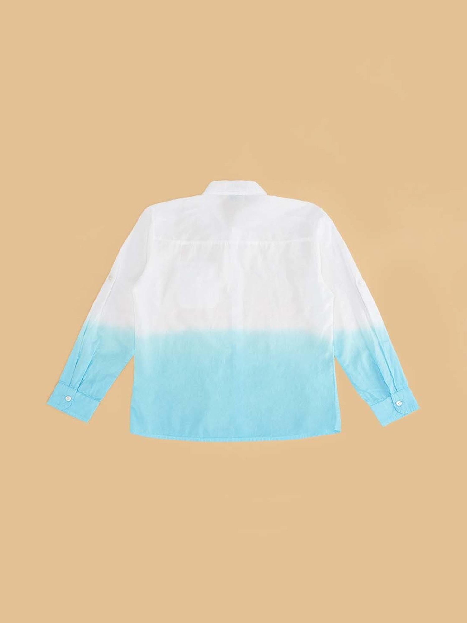 YU by Pantaloons Kids White & Blue Cotton Color Block Full Sleeves Shirt