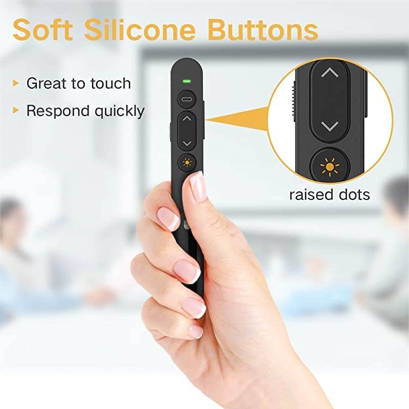 Wireless Presenter Remote Laser Pointer 24GHz USB Control Presentation PPT PowerPoint Clicker for Mac Keynote Laptop Google Slides Support Hyperlink and Volume Control