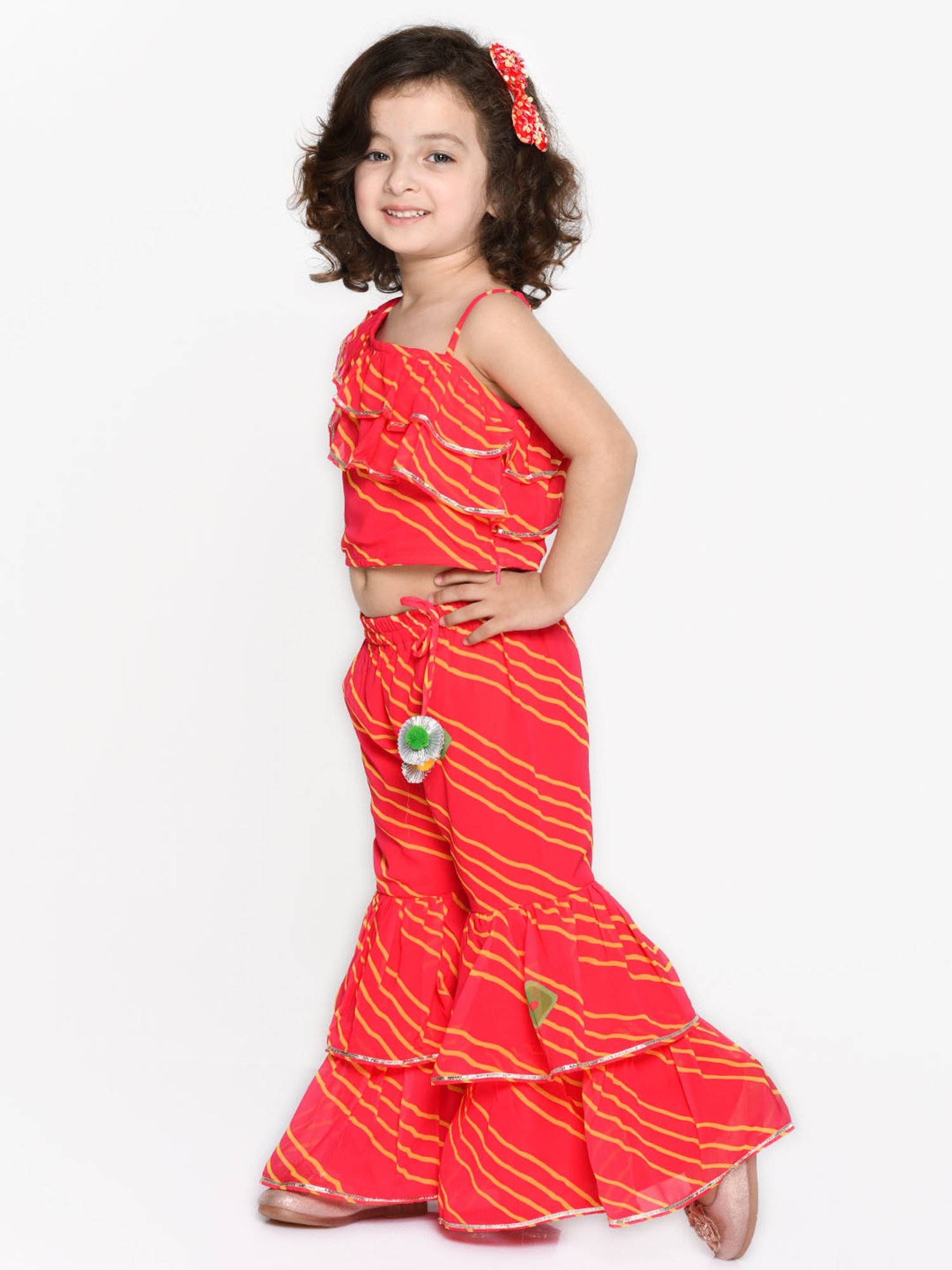 Saka Designs Kids Red Striped Top with Sharara