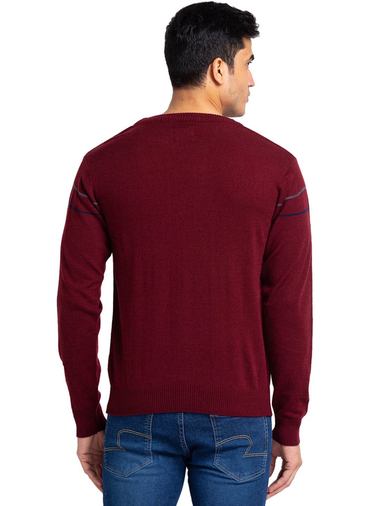 Raymond Maroon Regular Fit Striped Sweater