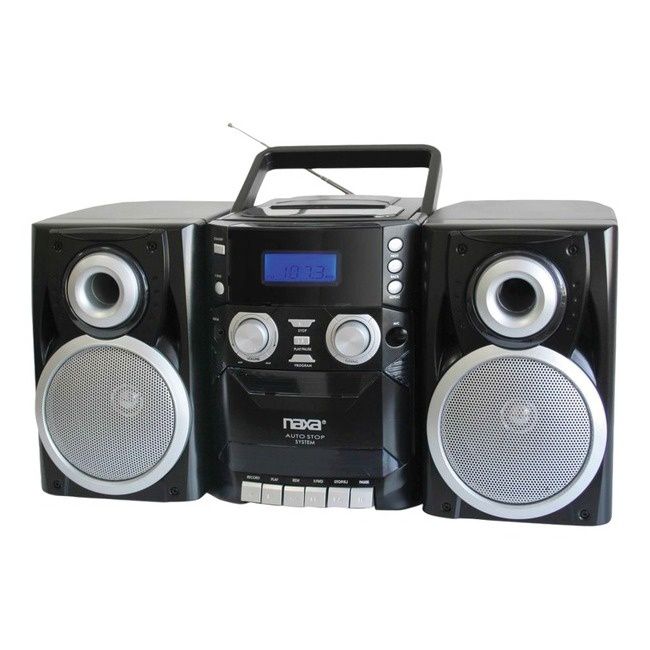 Naxa NPB426 Portable CD Player with AM/FM Radio, Cassette & Detachable Speakers