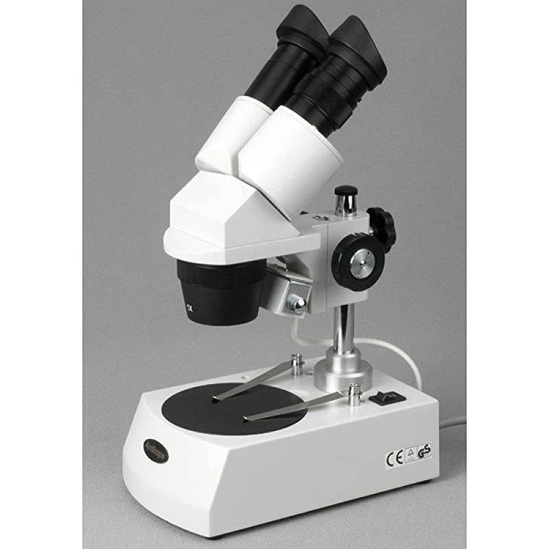 SE306-P Binocular Stereo Microscope, WF10x Eyepieces, 20X and 40X Magnification, 2X and 4X Objectives, Upper and Lower Halogen Lighting, Reversible Black/White Stage Plate, Pillar Stand, 120V