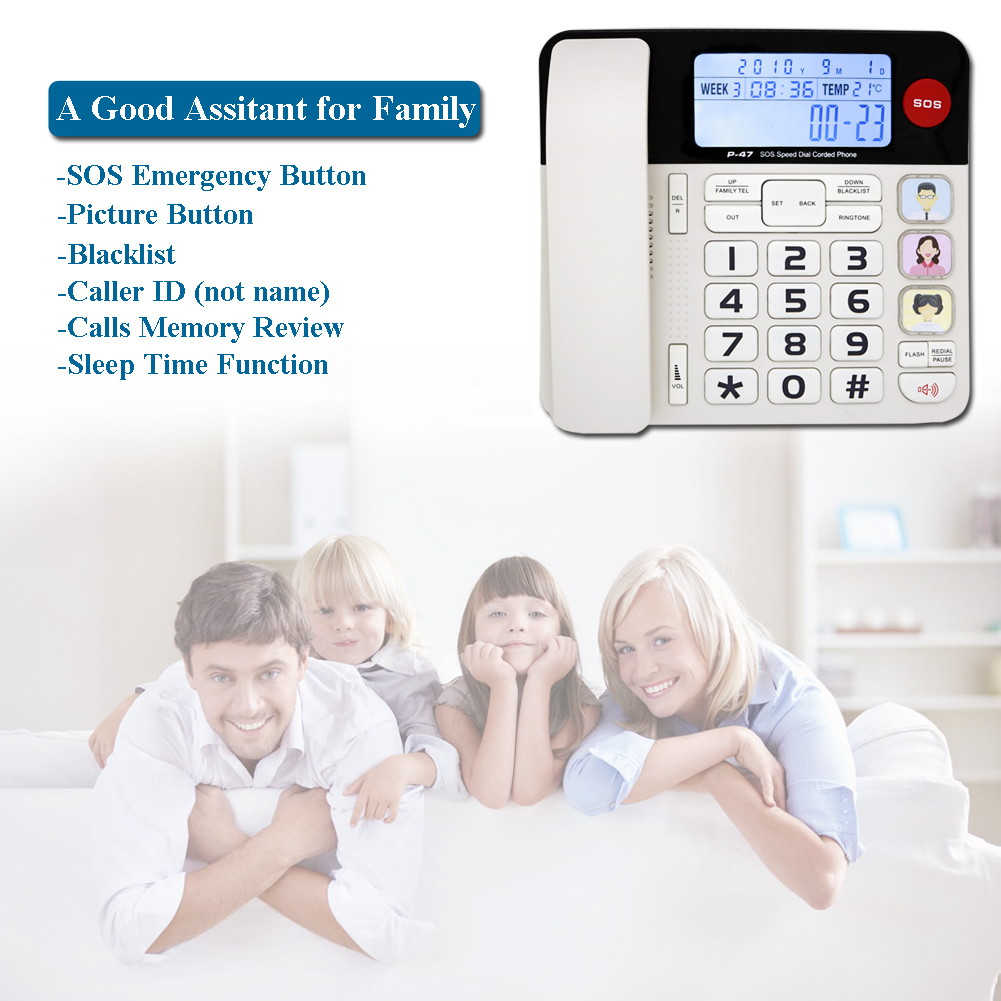 KerLiTar P047W Home Landline Phone with Caller ID Upgrade Corded Phone for Home with Luminous&Large Button/Clear Volume/SOS Emergency Button/Speed Dial Memory/Blacklist