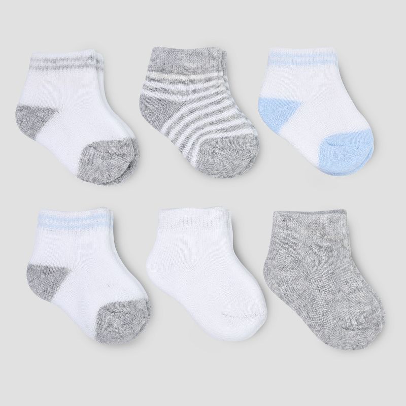 Baby Boys' 6pk Basic Ankle Terry Socks - Just One You® made by carter's White/Gray 0-3M