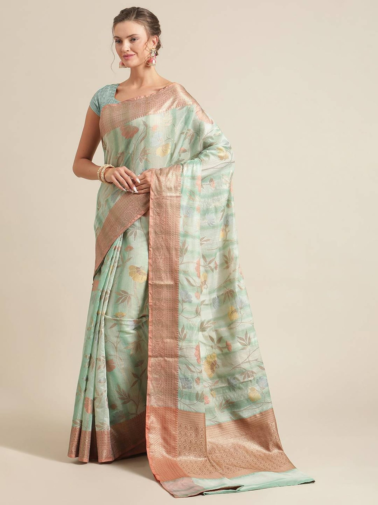 Banarasi Silk Works SeaGreen Woven Saree with Blouse