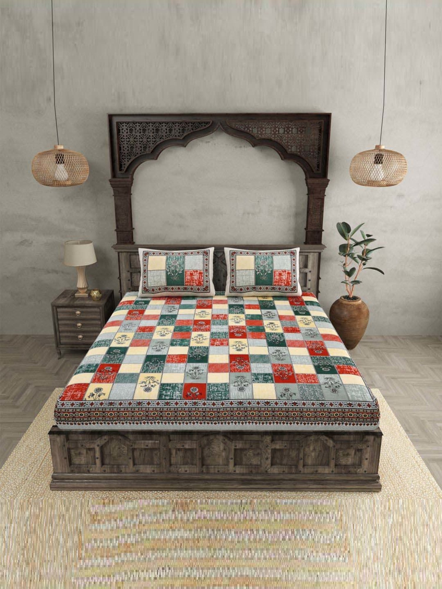 JaipurFabric Red 240 TC 100% Cotton Double Bedsheet with 2 Pillow Covers