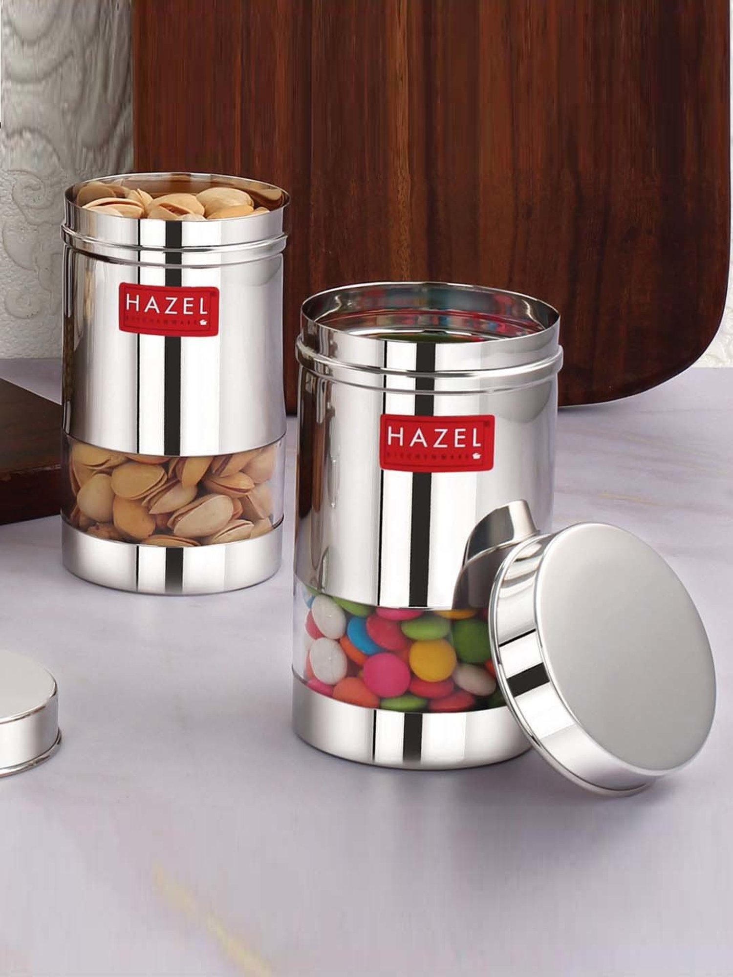 HAZEL Silver Stainless Steel Small Container (0.4 L) - Set of 2