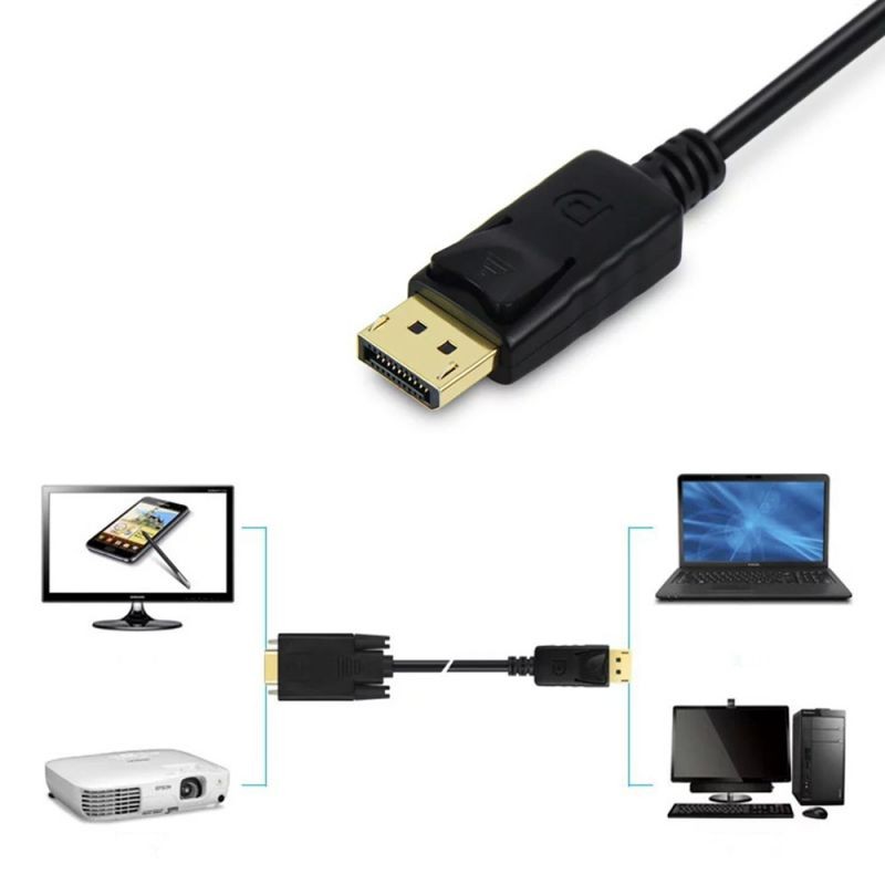 DisplayPort to VGA Adapter,  DP DisplayPort to VGA 6 Feet Cable Male to Male Compatible for Lenovo, Dell, HP, ASUS