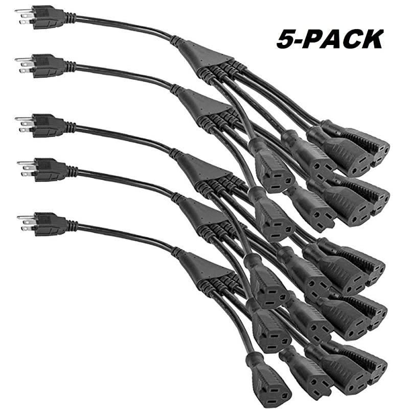 4 Way Power Splitter 1 to 4 Cable Strip With 3 Pronged Outlet and 3quot to 12quot Foot Y Style Extension Cord Black SJT 16 AWG By  5 Pack 15 Extension Cord