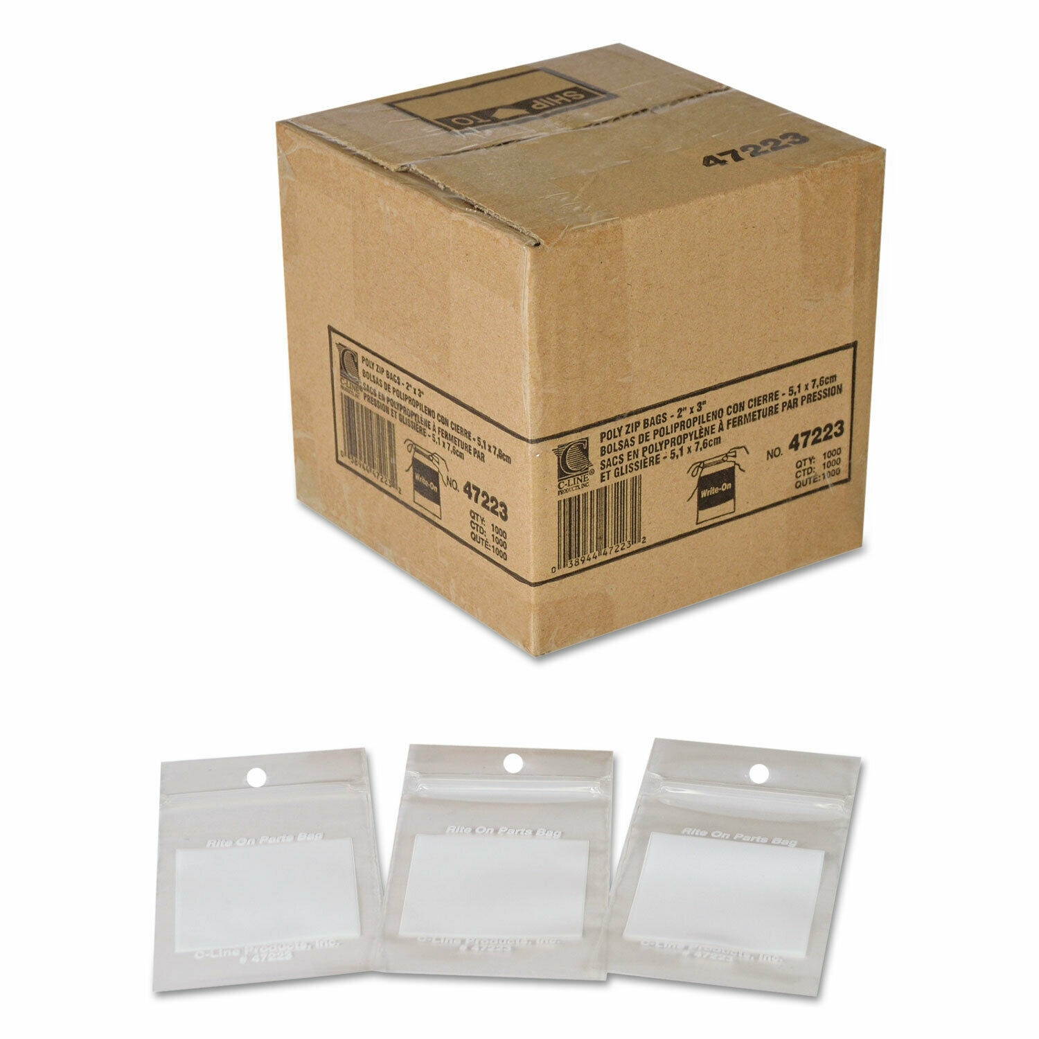 C-Line Write-On Recloseable Small Parts Bags Poly 2 x 3 Clear 1000/Carton 47223