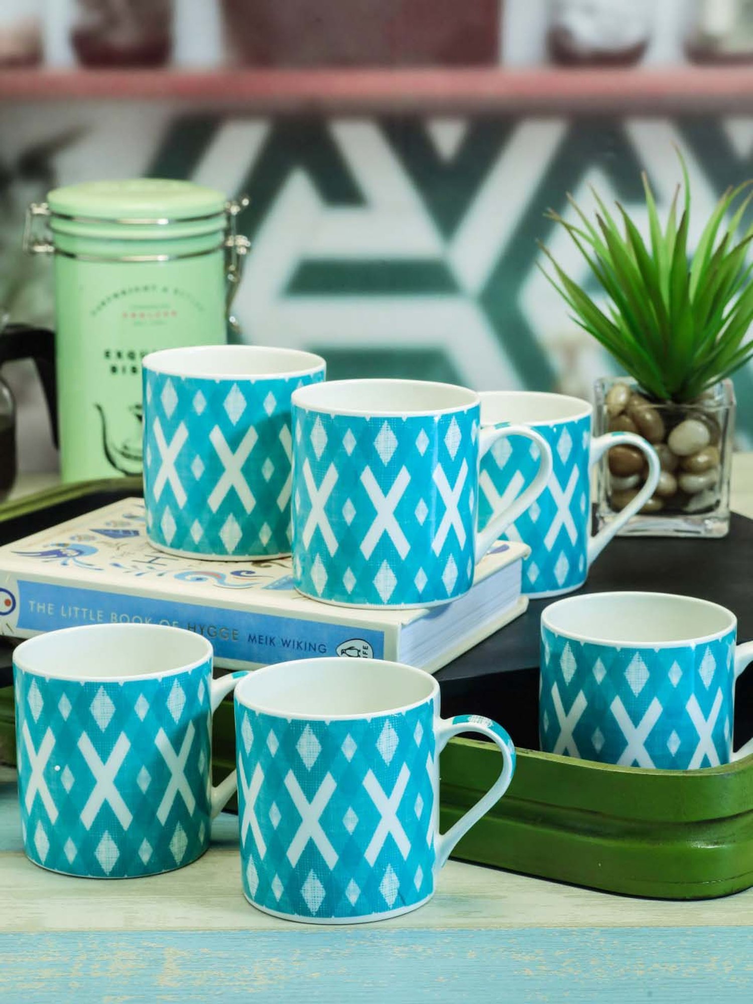 Goodhomes Aqua Bone China Tea Cups (210 ml) - Set of 6