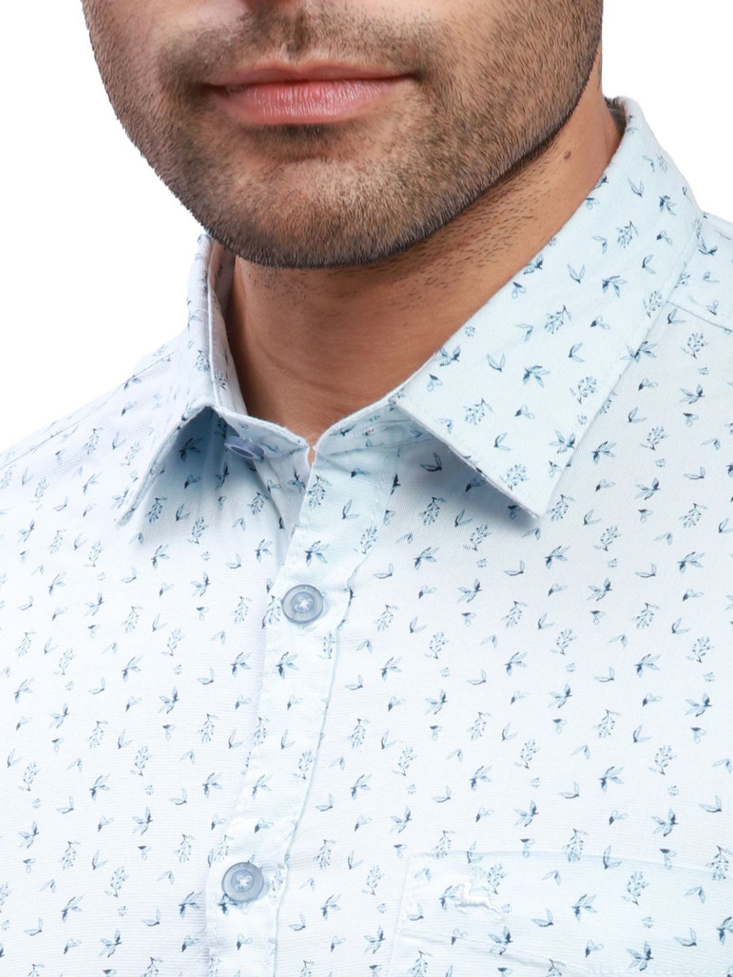 Parx Sky Cotton Slim Fit Printed Shirt